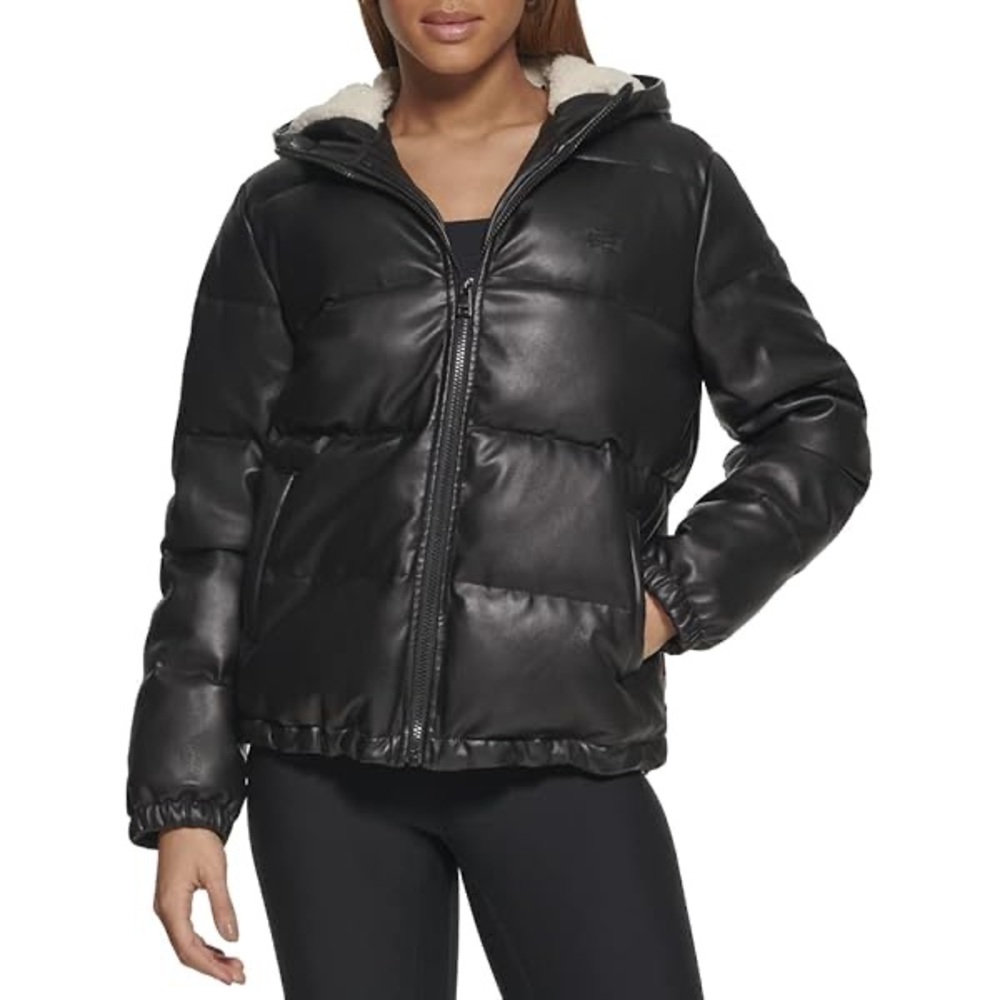 Levi’s (NEW WITH TAG) Faux leather black puffer Sherpa collar jacket